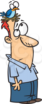 Royalty Free Clipart Image of a Man With a Bird on His Head