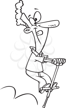 Royalty Free Clipart Image of a Man on a Pogo Stick