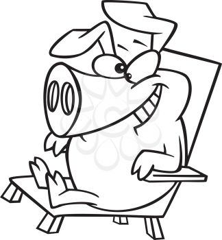 Royalty Free Clipart Image of a Pig Sitting on a Chair