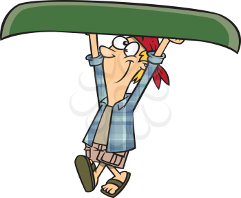 Royalty Free Clipart Image of a Person Carrying a Canoe