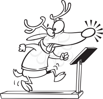 Royalty Free Clipart Image of a Reindeer on a Treadmill