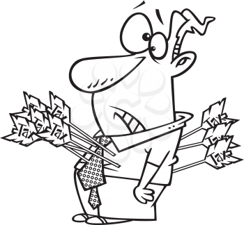 Royalty Free Clipart Image of a Man With Many Arrows Stuck in Him