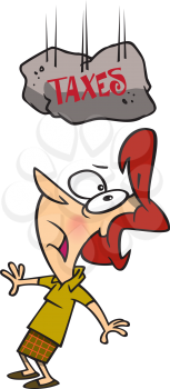 Royalty Free Clipart Image of a Woman Under a Tax Weight