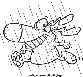 Royalty Free Clipart Image of a Dog Running in the Rain