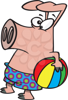 Royalty Free Clipart Image of a Pig at the Beach
