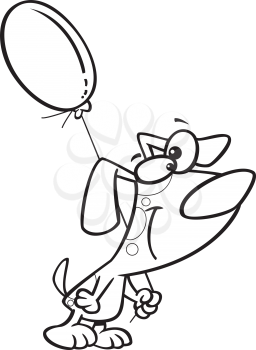 Royalty Free Clipart Image of a Dog Holding a Balloon