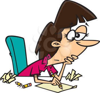 Royalty Free Clipart Image of a Woman With Writers Block