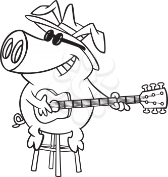 Royalty Free Clipart Image of a Pig Playing the Blues