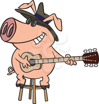 Royalty Free Clipart Image of a Pig Playing the Blues