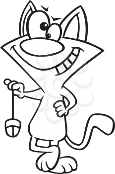 Royalty Free Clipart Image of a Cat Holding a Computer Mouse