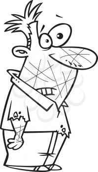 Royalty Free Clipart Image of a Man Covered in Cat Scratches
