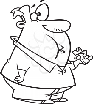 Royalty Free Clipart Image of a Man Eating a Chocolate Bar