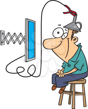Royalty Free Clipart Image of a Man Hooked Up to a Screen