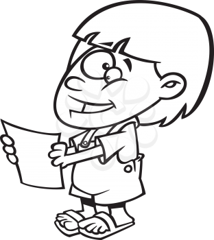 Royalty Free Clipart Image of a Girl Holding a Report Card