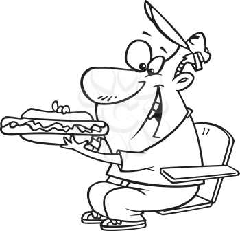 Royalty Free Clipart Image of a Man Eating a Hot Dog
