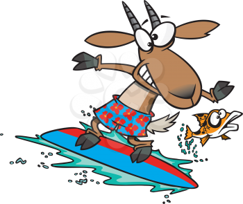 Royalty Free Clipart Image of a Goat Surfing