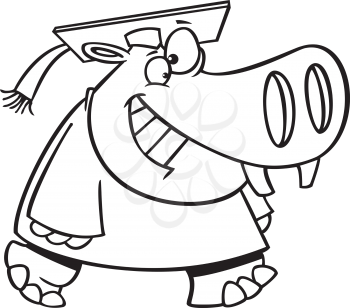 Royalty Free Clipart Image of a Hippo Graduating