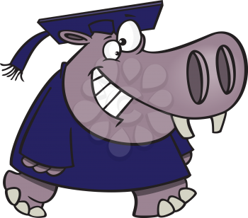 Royalty Free Clipart Image of a Hippo Graduating