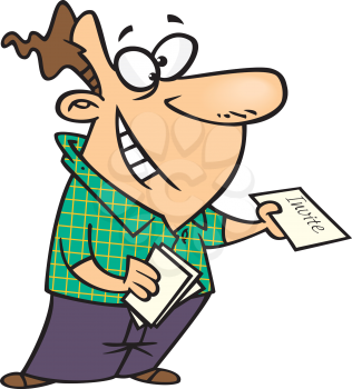Royalty Free Clipart Image of a Man Holding an Invitation