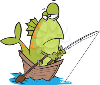 Royalty Free Clipart Image of a Fish in a Boat Fishing