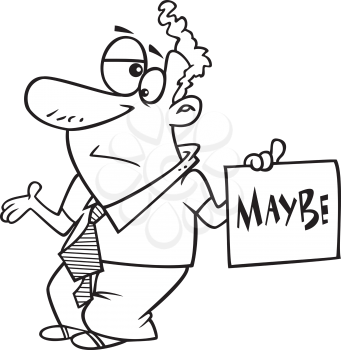 Royalty Free Clipart Image of a Man Holding a Maybe Sign