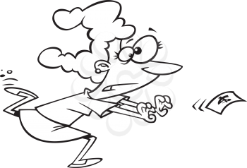 Royalty Free Clipart Image of a Woman Chasing Money