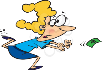 Royalty Free Clipart Image of a Woman Chasing Money