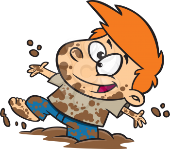 Royalty Free Clipart Image of a Boy Playing in the Mud