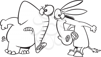 Royalty Free Clipart Image of a Donkey and Elephant Fighting