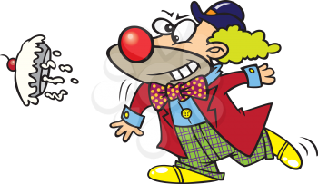 Royalty Free Clipart Image of a Clown Throwing a Pie