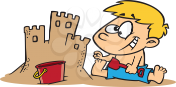 Royalty Free Clipart Image of a Boy Building a Sandcastle