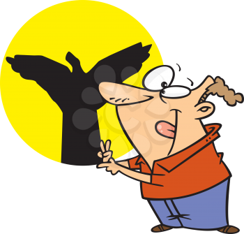 Royalty Free Clipart Image of a Man Making Shadow Puppets