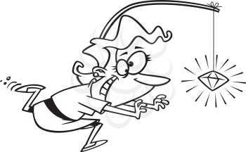 Royalty Free Clipart Image of a Woman Chasing a Diamond
