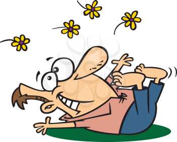 Royalty Free Clipart Image of a Man Laying in Grass