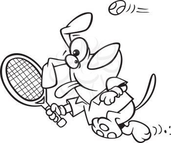 Royalty Free Clipart Image of a Dog Playing Tennis