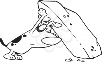 Royalty Free Clipart Image of a Dog Looking Under a Rock