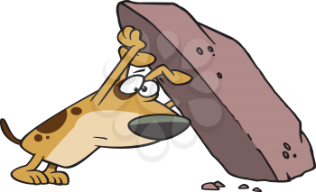 Royalty Free Clipart Image of a Dog Looking Under a Rock