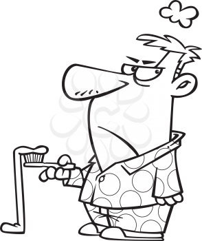 Royalty Free Clipart Image of a Man Upset Over a Toothpaste Mess