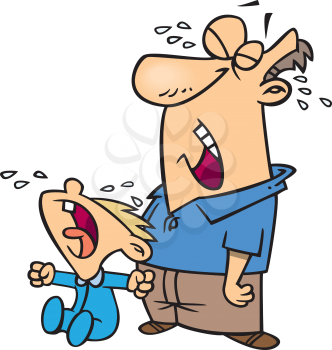 Royalty Free Clipart Image of a Father and Son Crying
