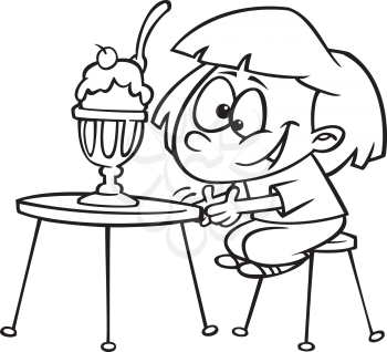 Royalty Free Clipart Image of a Girl With a Sundae
