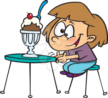 Royalty Free Clipart Image of a Girl With a Sundae 