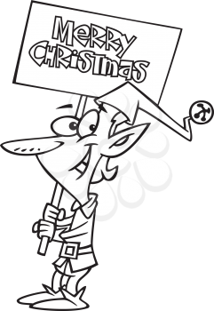 Royalty Free Clipart Image of an Elf Holding a Sign
