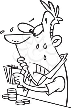Royalty Free Clipart Image of a Nervous Man Playing Cards