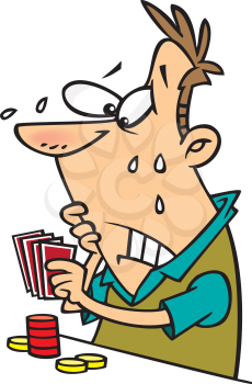 Royalty Free Clipart Image of a Nervous Man Playing Cards