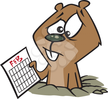 Royalty Free Clipart Image of a Groundhog Holding a Calendar