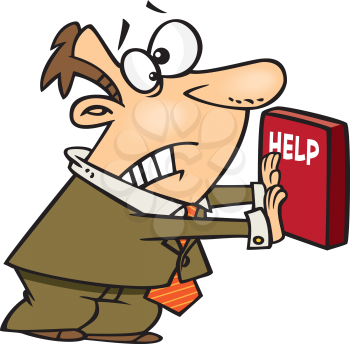 Royalty Free Clipart Image of a Man Pushing the Help Button