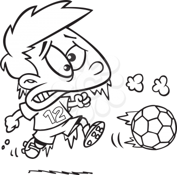 Royalty Free Clipart Image of a Boy Playing Soccer in the Cold