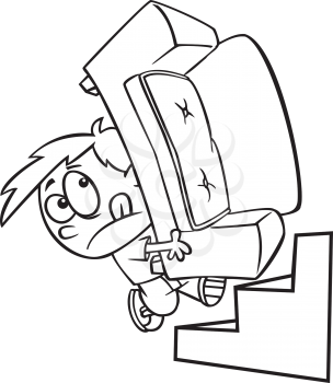 Royalty Free Clipart Image of a Boy Carrying a Couch