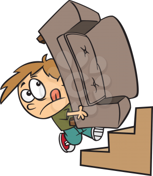 Royalty Free Clipart Image of a Boy Carrying a Couch