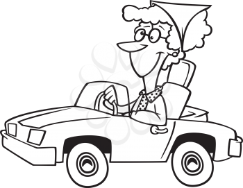 Royalty Free Clipart Image of an Old Lady Driving